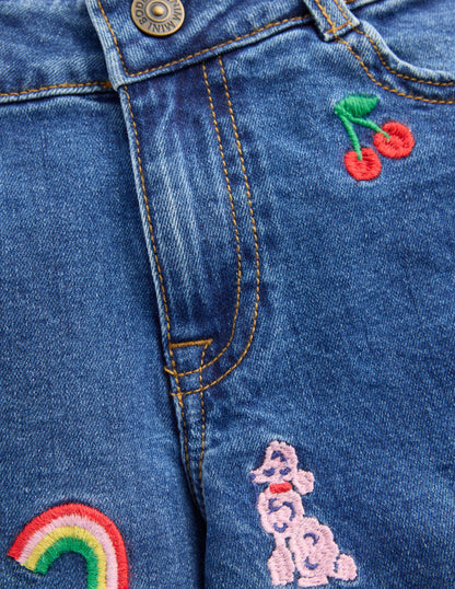 Hose mit weitem Bein-Denim Pariser Stickerei-4