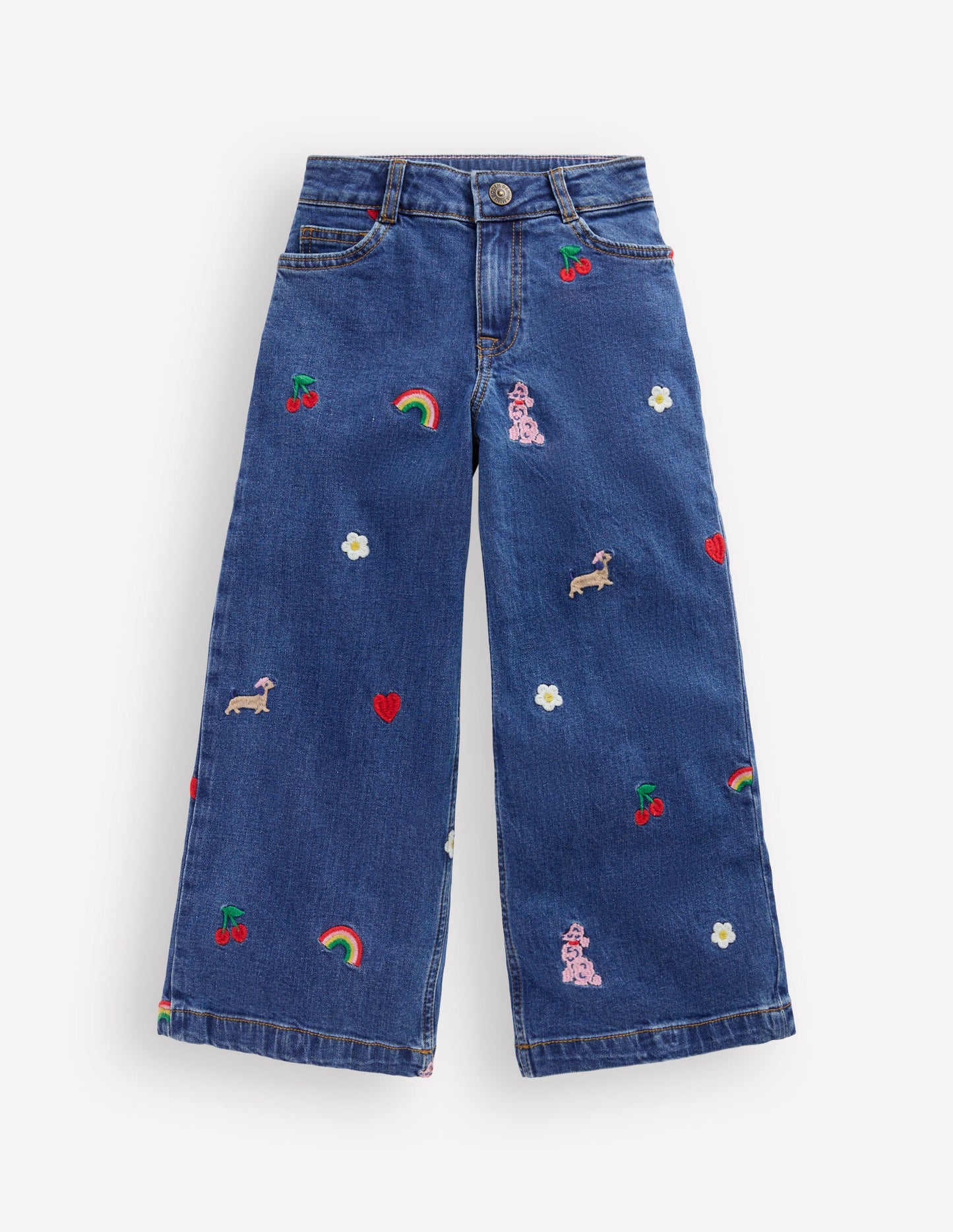 Hose mit weitem Bein-Denim Pariser Stickerei