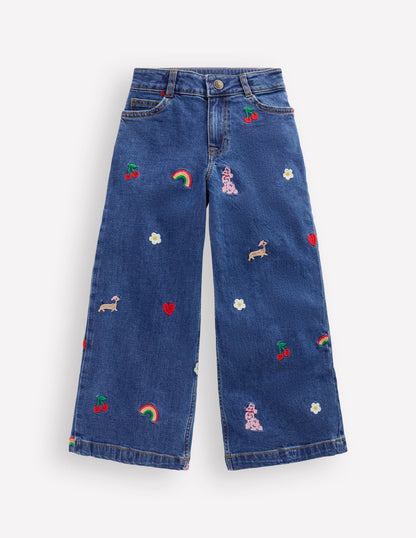 Hose mit weitem Bein-Denim Pariser Stickerei-2