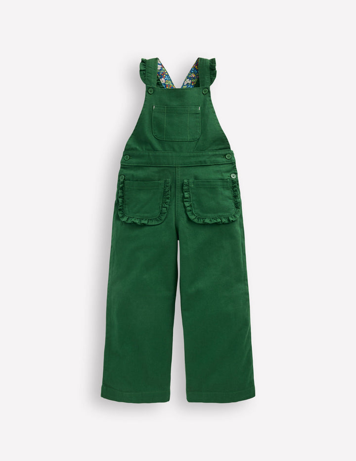 Frill Dungarees-Pine Green