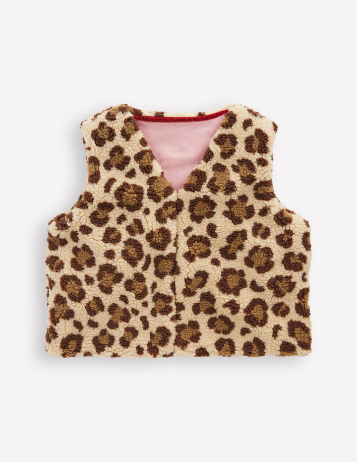 Lockere Teddyfellweste-Mohair, Leopardenmuster