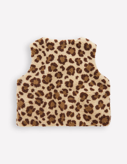 Lockere Teddyfellweste-Mohair, Leopardenmuster