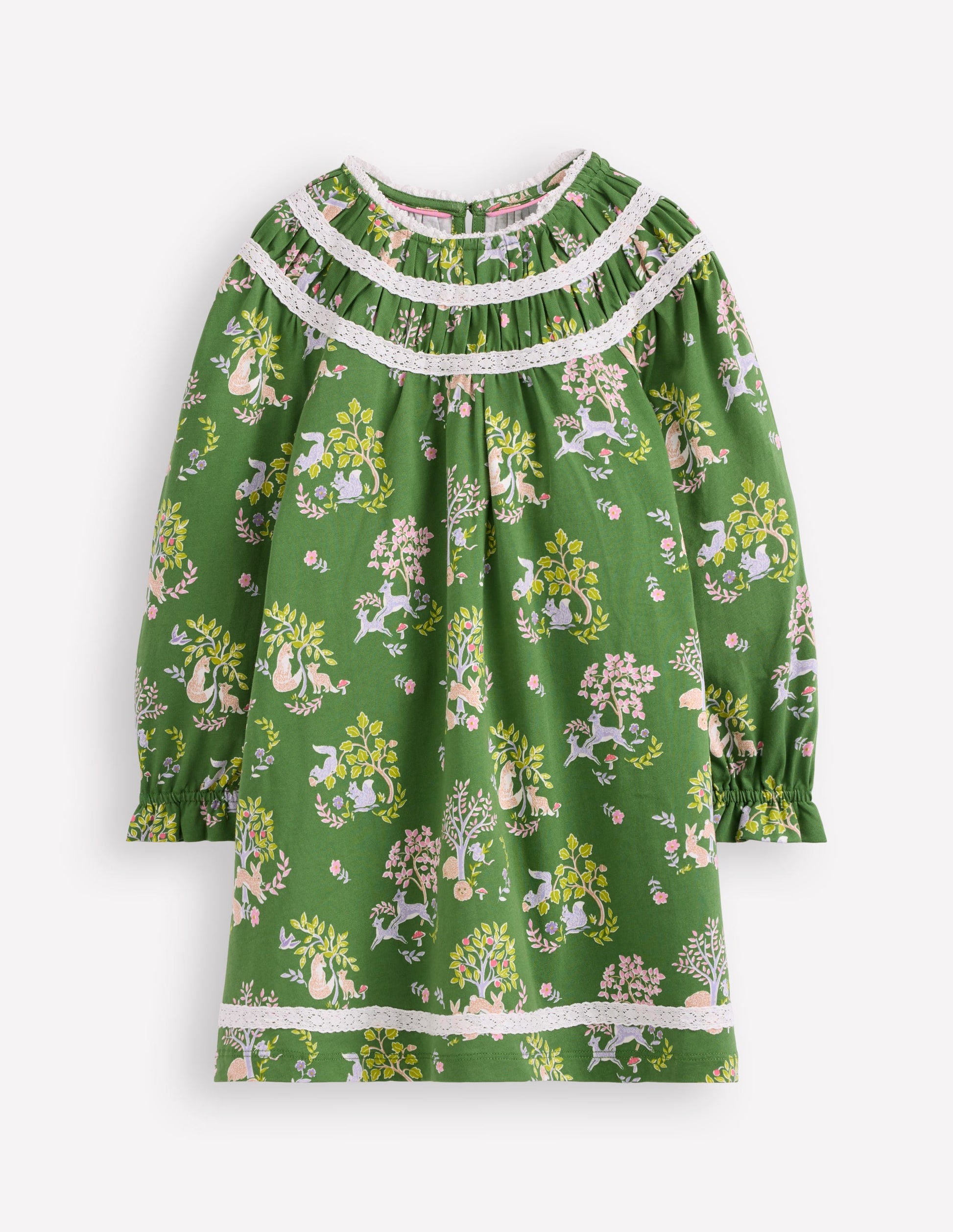 Jolie robe en jersey à détails en dentelle-Motif floral vert forêt-1
