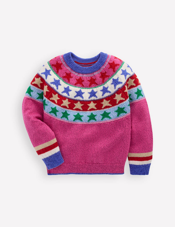 Eleanor Fair-Isle-Pullover-Kräftiges Pink Glitzernde Sterne