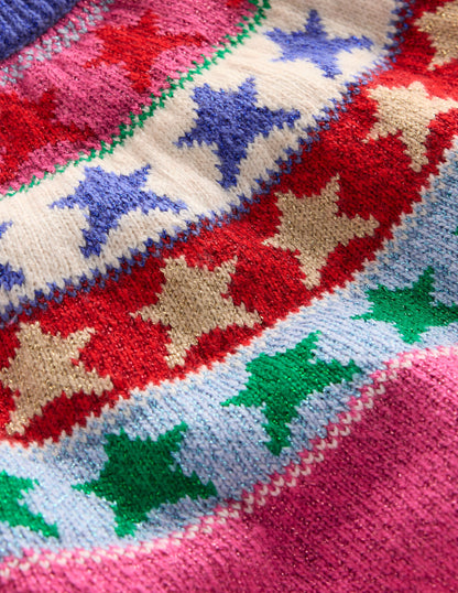 Eleanor Fair-Isle-Pullover-Kräftiges Pink Glitzernde Sterne-4