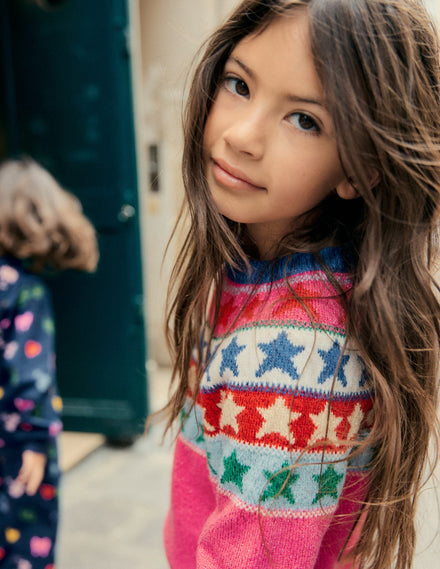 Eleanor Fair-Isle-Pullover-Kräftiges Pink Glitzernde Sterne
