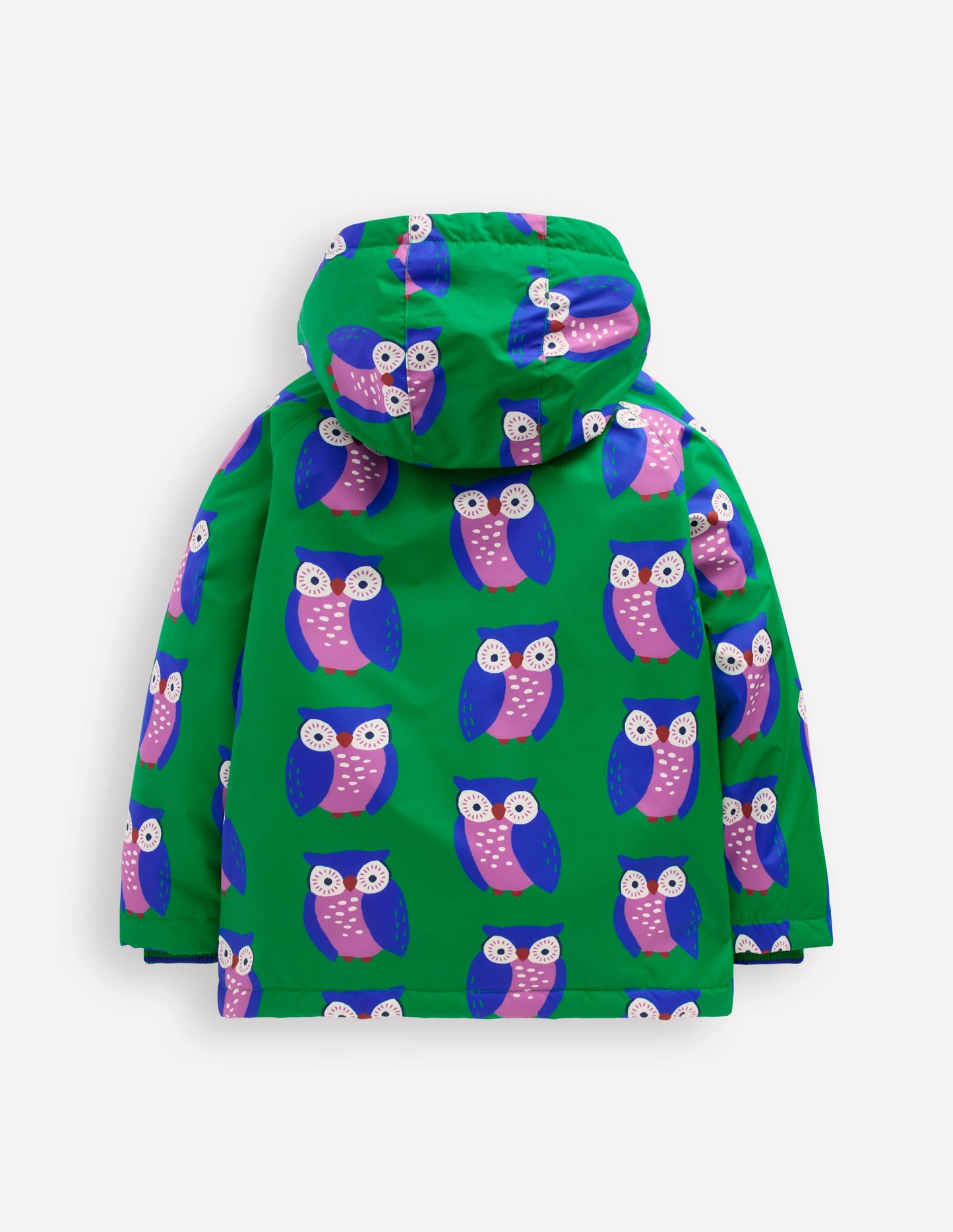 Anorak mit Sherpa-Futter-Sattes Smaragdgrün Geometrisches Muster Eulen