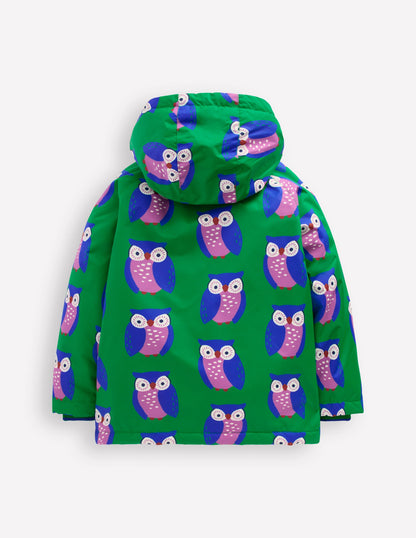 Anorak mit Sherpa-Futter-Sattes Smaragdgrün Geometrisches Muster Eulen-2