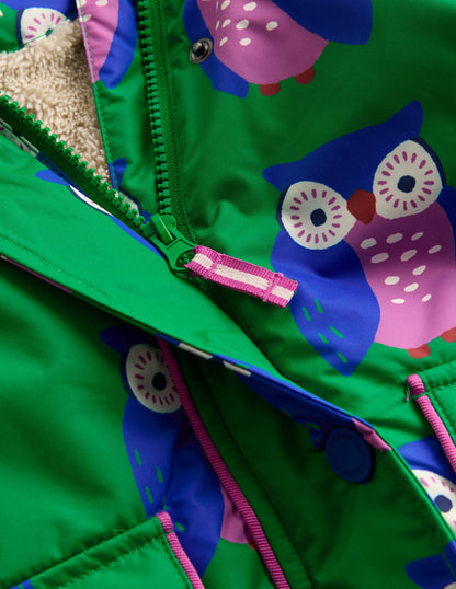 Anorak mit Sherpa-Futter-Sattes Smaragdgrün Geometrisches Muster Eulen-3