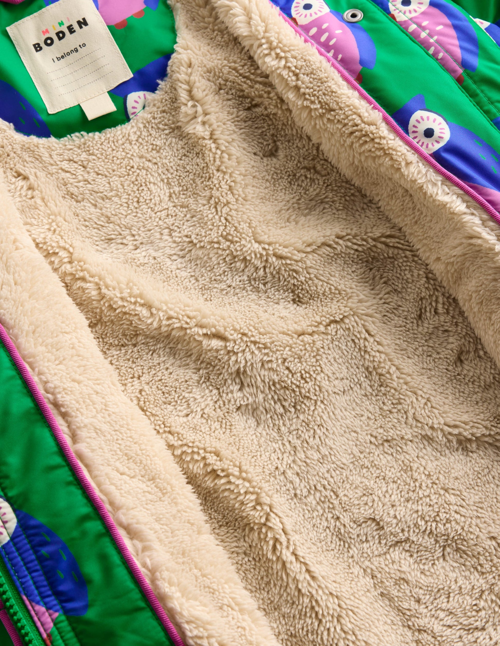 Anorak mit Sherpa-Futter-Sattes Smaragdgrün Geometrisches Muster Eulen-5