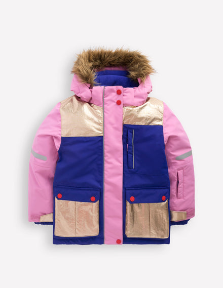 Wasserdichter Allwettermantel-Rosa Metallic Blockfarben