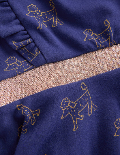 Robe tournoyante Cora en jersey-Caniches métallisés bleu marine-3