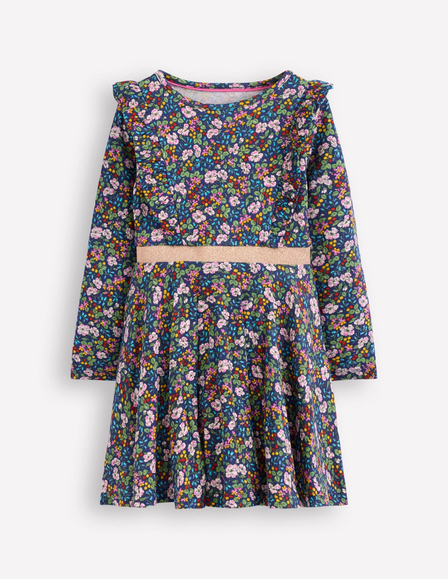 Robe tournoyante Cora en jersey-Motif floral baies bleu tribord