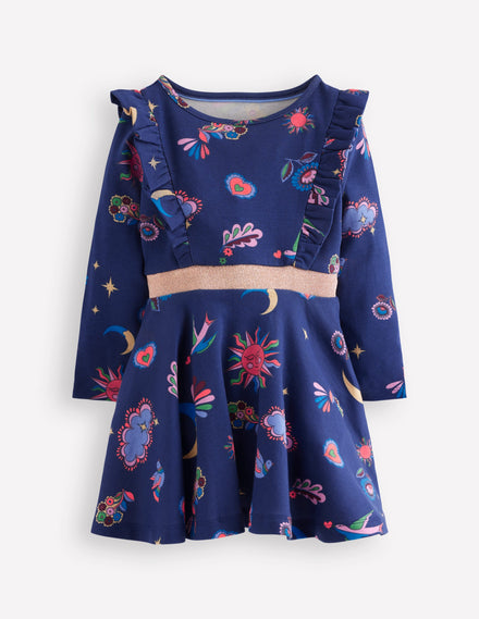 Cora Jerseykleid zum Herumwirbeln-Schuluniform-Marineblau Paisley-Himmel
