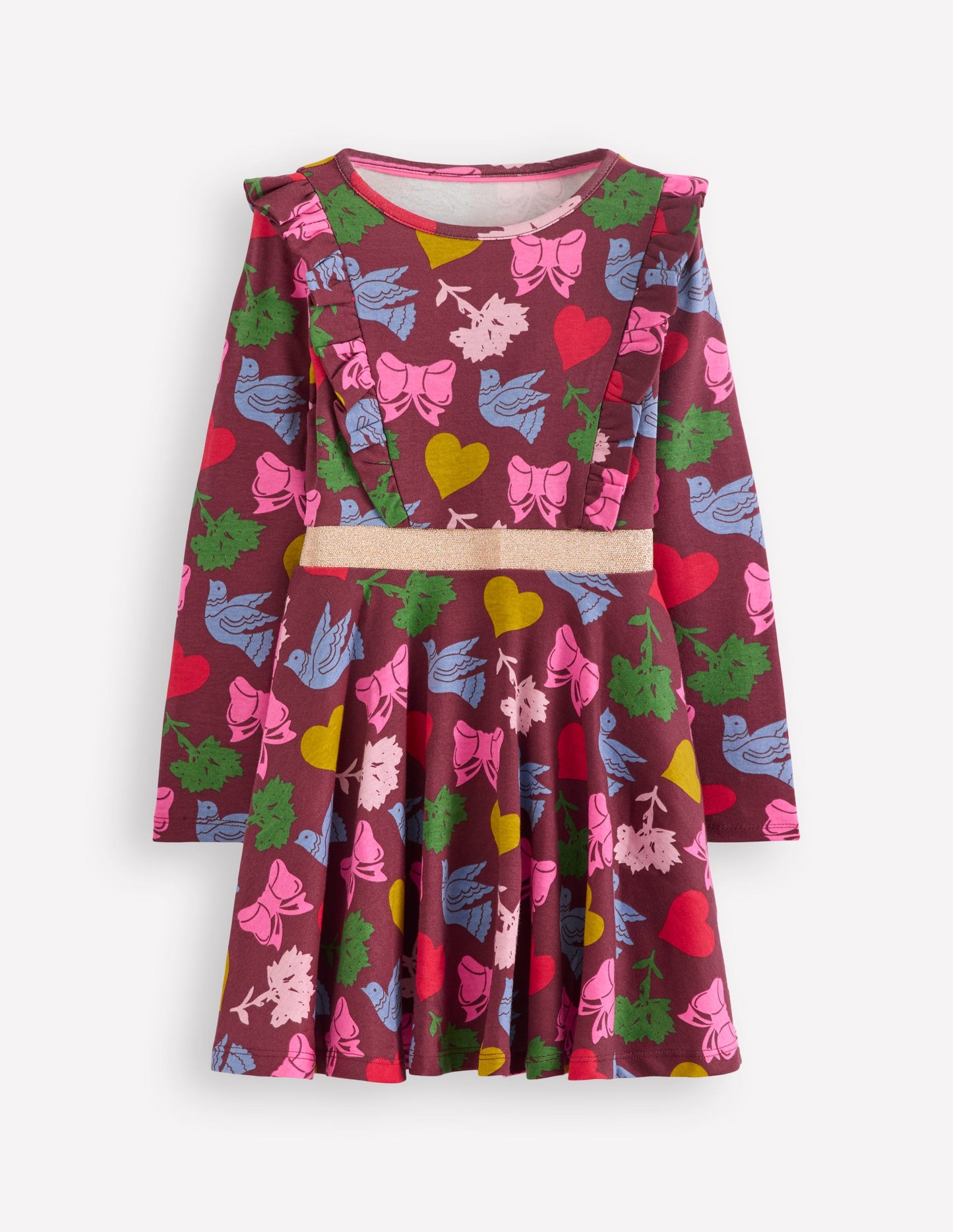 Robe tournoyante Cora en jersey-Motif Festive Fun châtaigne