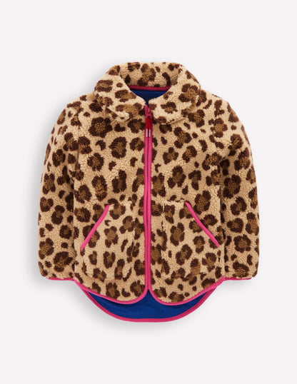Teddyfelljacke mit Kragen und Reißverschluss-Mohair, Leopardenmuster-1
