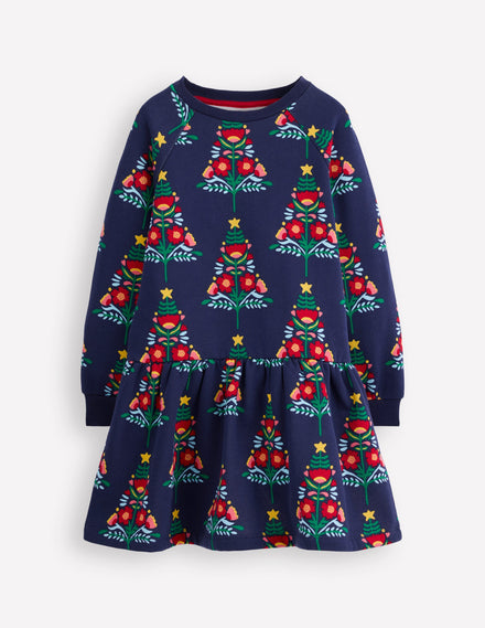 Kuscheliges Sweatshirt-Kleid-Schuluniform-Marineblau Weihnachtsbäume