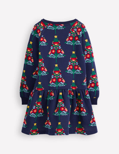 Kuscheliges Sweatshirt-Kleid-Schuluniform-Marineblau Weihnachtsbäume-2