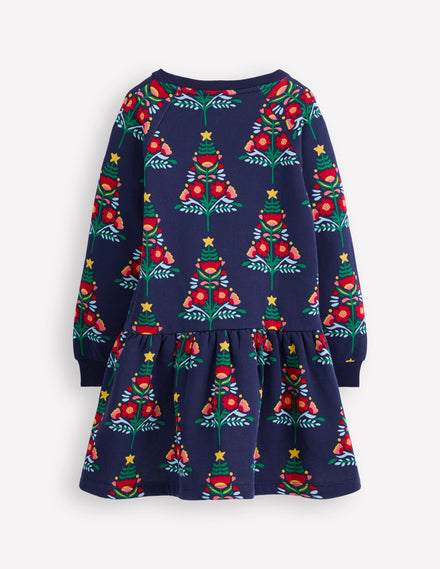 Kuscheliges Sweatshirt-Kleid-Schuluniform-Marineblau Weihnachtsbäume