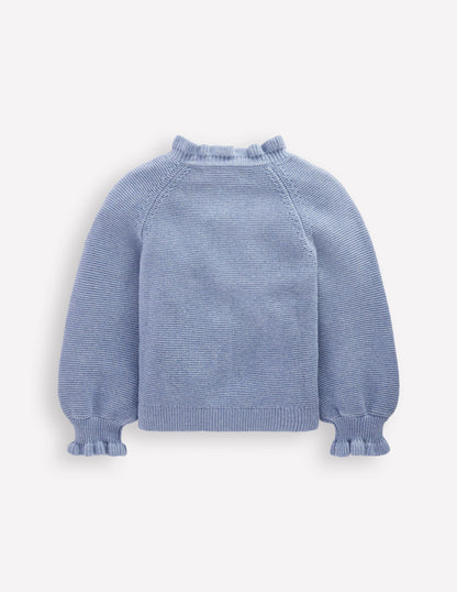Hübsche Strickjacke mit Stickerei-Gletscherblau-2