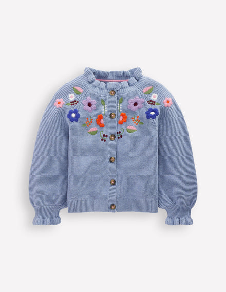 Hübsche Strickjacke mit Stickerei-Gletscherblau