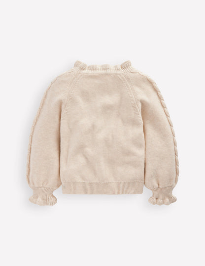 Hübsche Strickjacke mit Stickerei-Beige Meliert-3