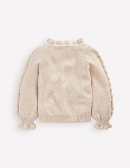 Hübsche Strickjacke mit Stickerei-Beige Meliert