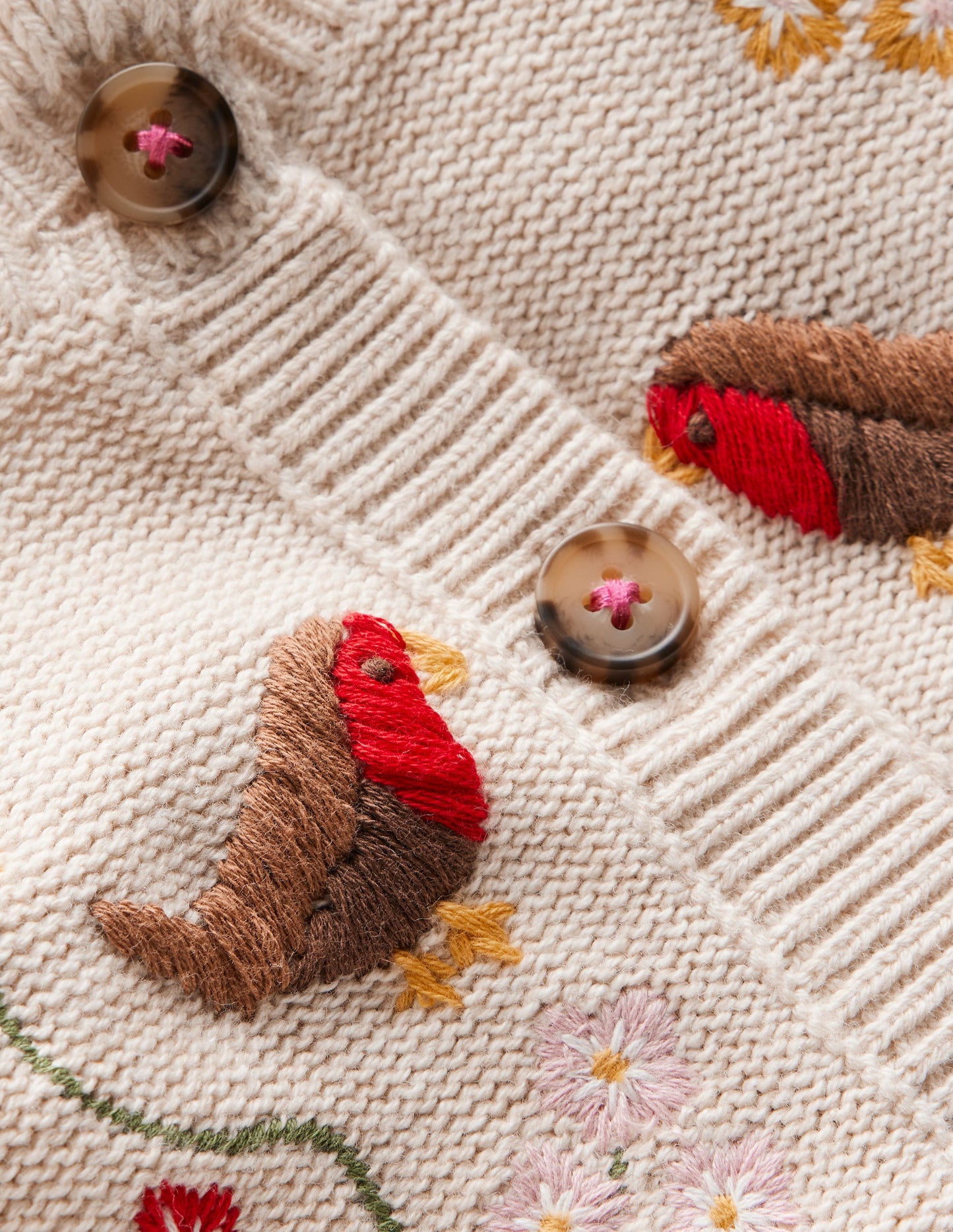 Hübsche Strickjacke mit Stickerei-Beige Meliert