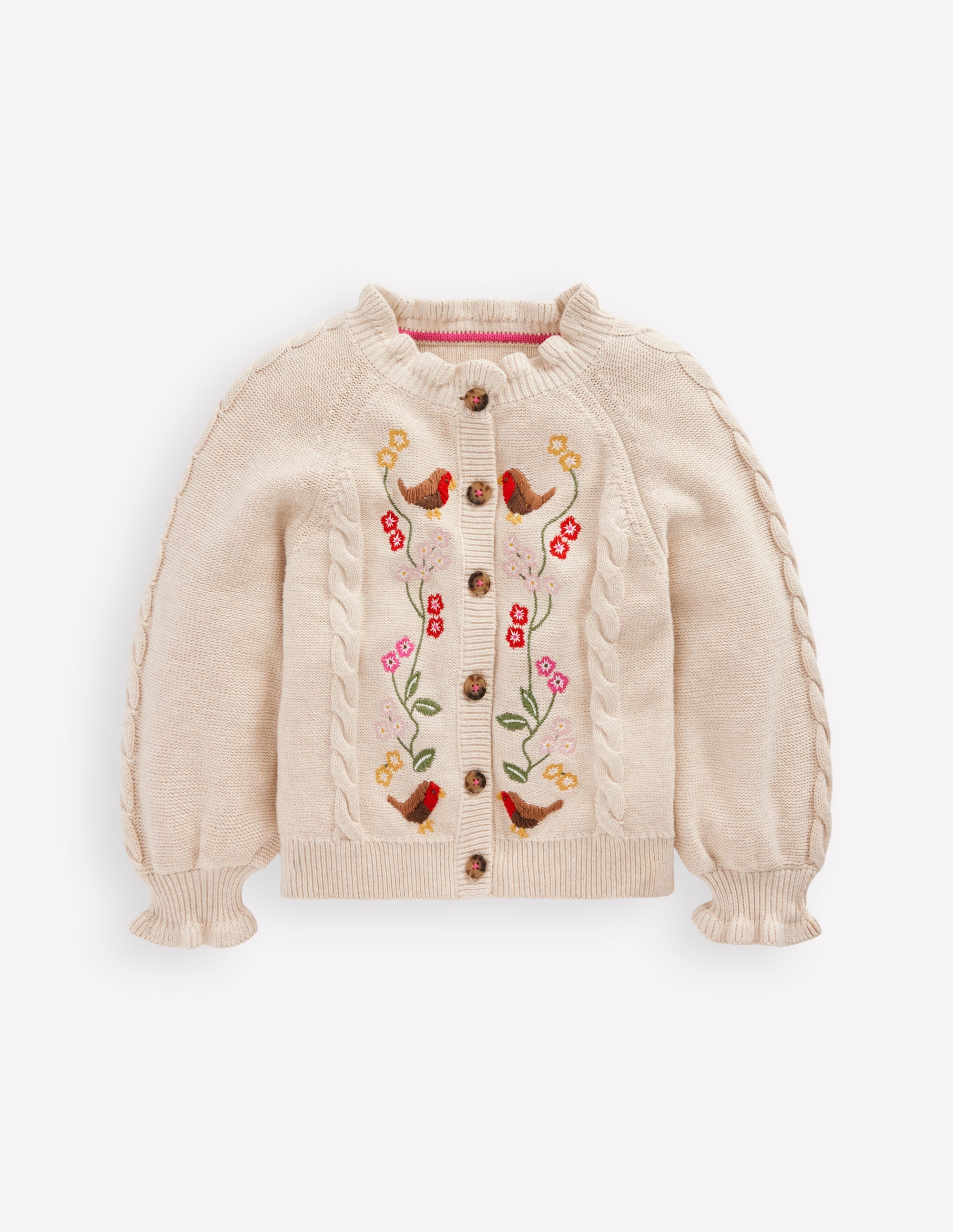 Hübsche Strickjacke mit Stickerei-Beige Meliert - Image 1