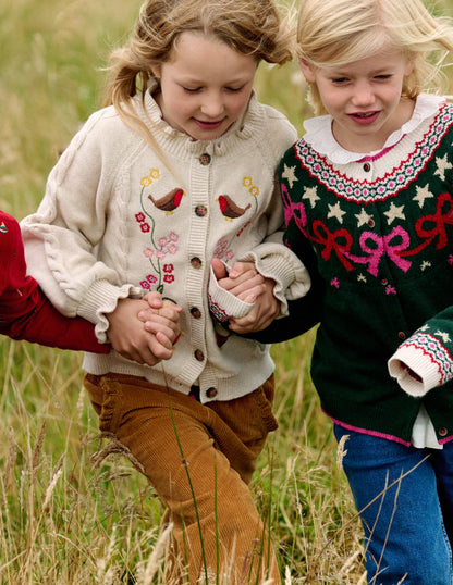 Hübsche Strickjacke mit Stickerei-Beige Meliert-1
