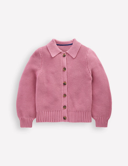 Strickjacke mit Kragen und Motiv-Rosa Schleier-1