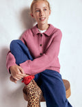 Strickjacke mit Kragen-Rosa Schleier