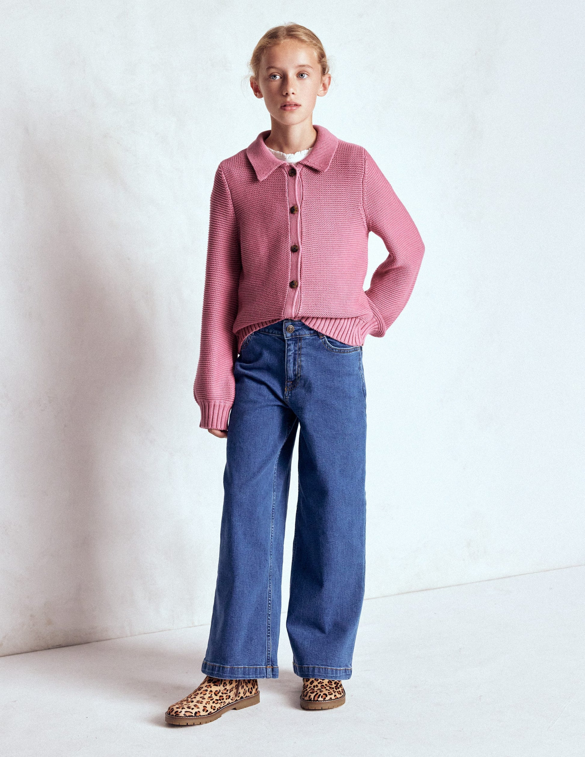 Strickjacke mit Kragen-Rosa Schleier-2