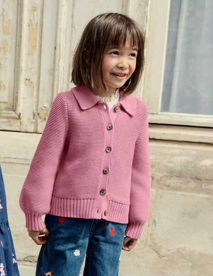 Strickjacke mit Kragen-Rosa Schleier