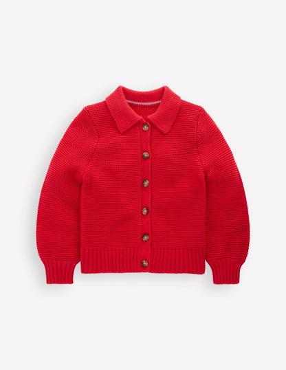 Strickjacke mit Kragen und Motiv-Lackrot-1