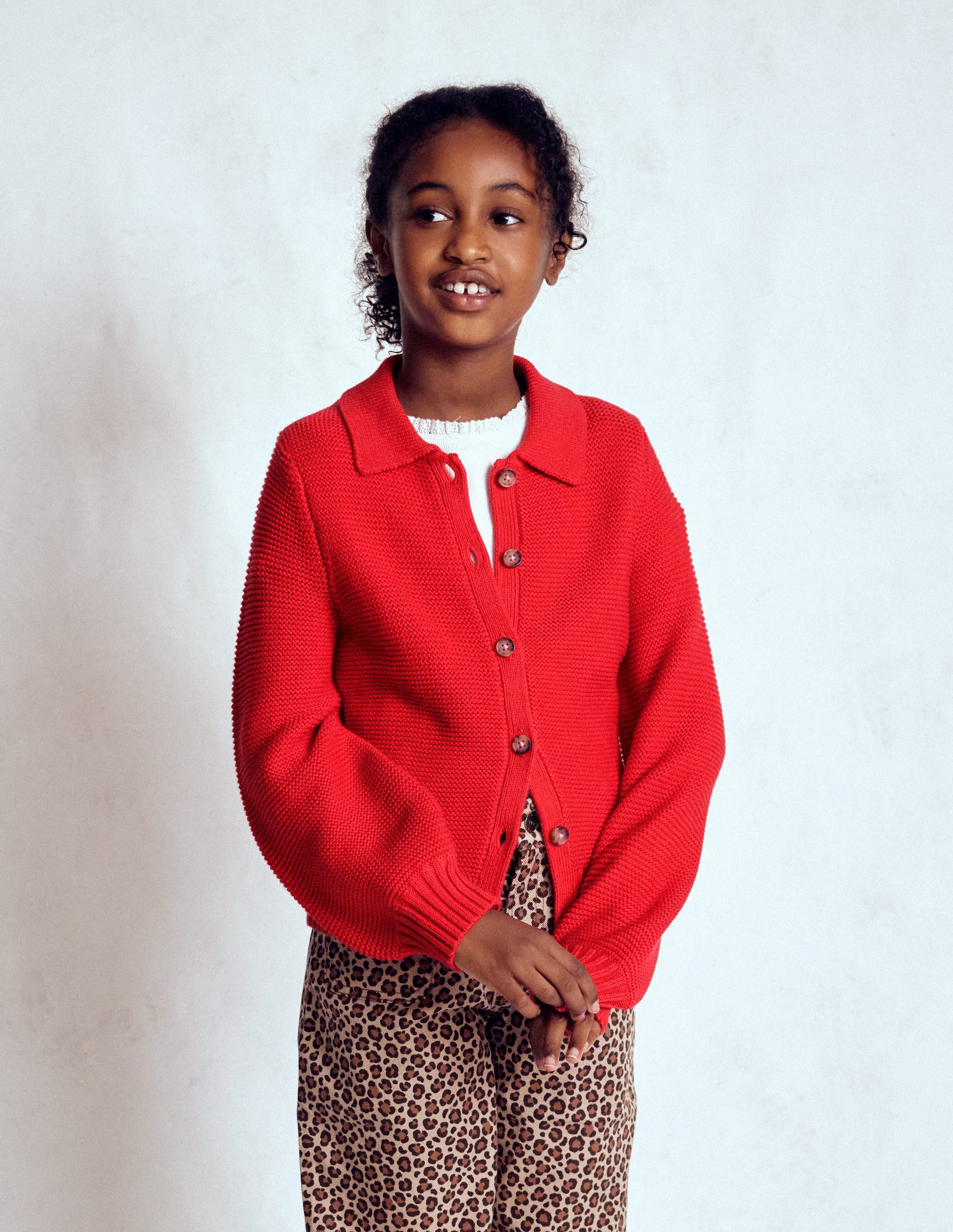 Strickjacke mit Kragen-Lackrot - Image 3