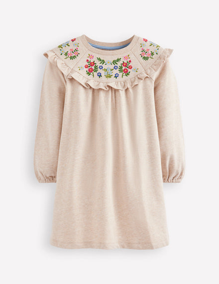 Robe-sweat brodée-Avoine chine