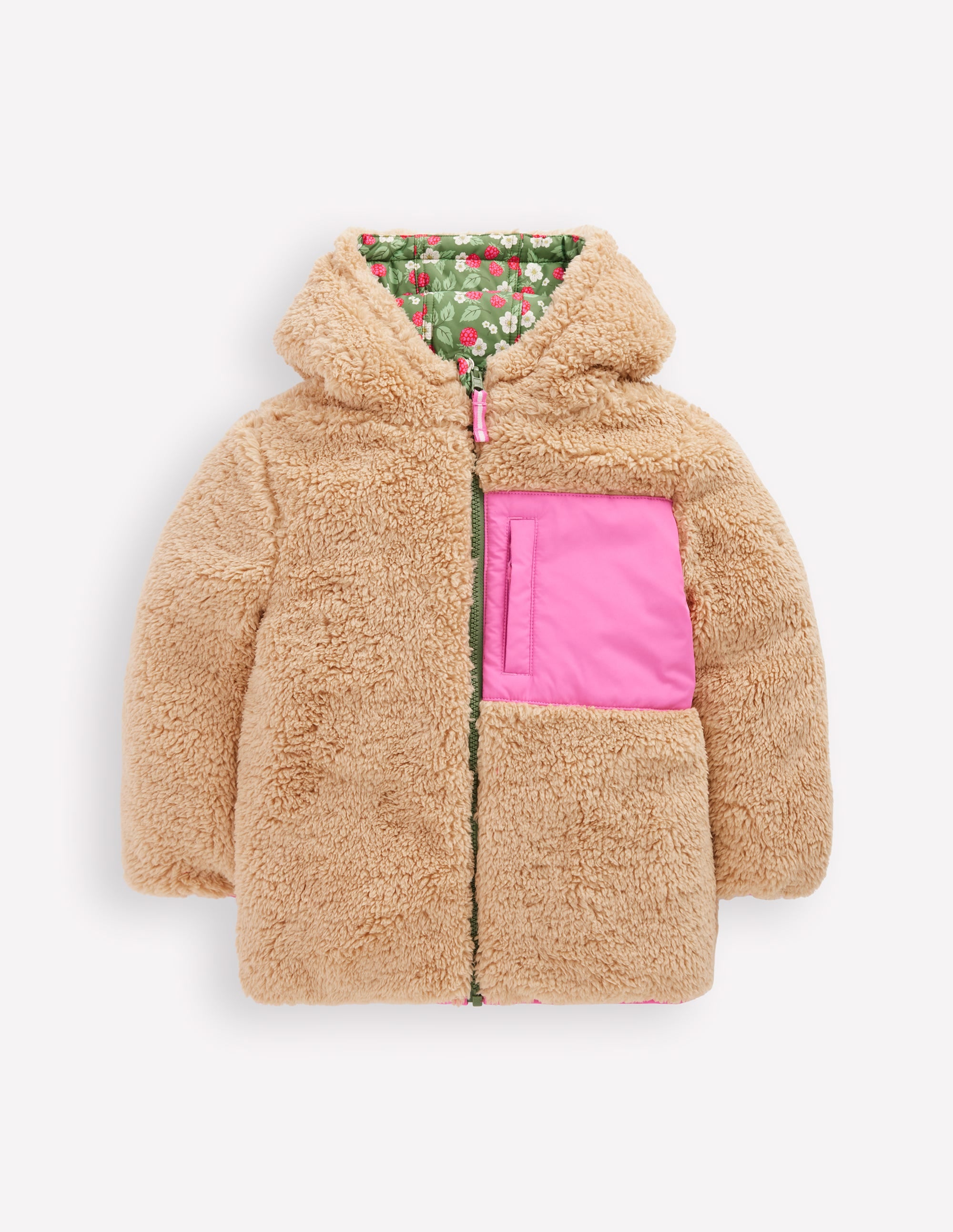 Wattierter Teddyfellmantel zum Wenden-Safarigrün Vintage-Beere - Image 6