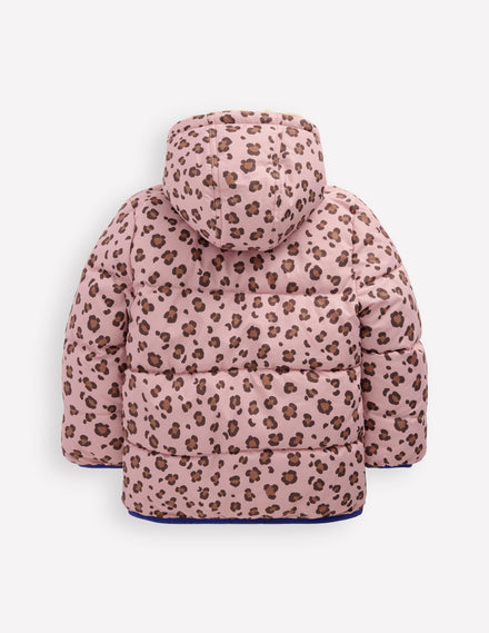 Wattierter Teddyfellmantel zum Wenden-Pink Leopardenmuster