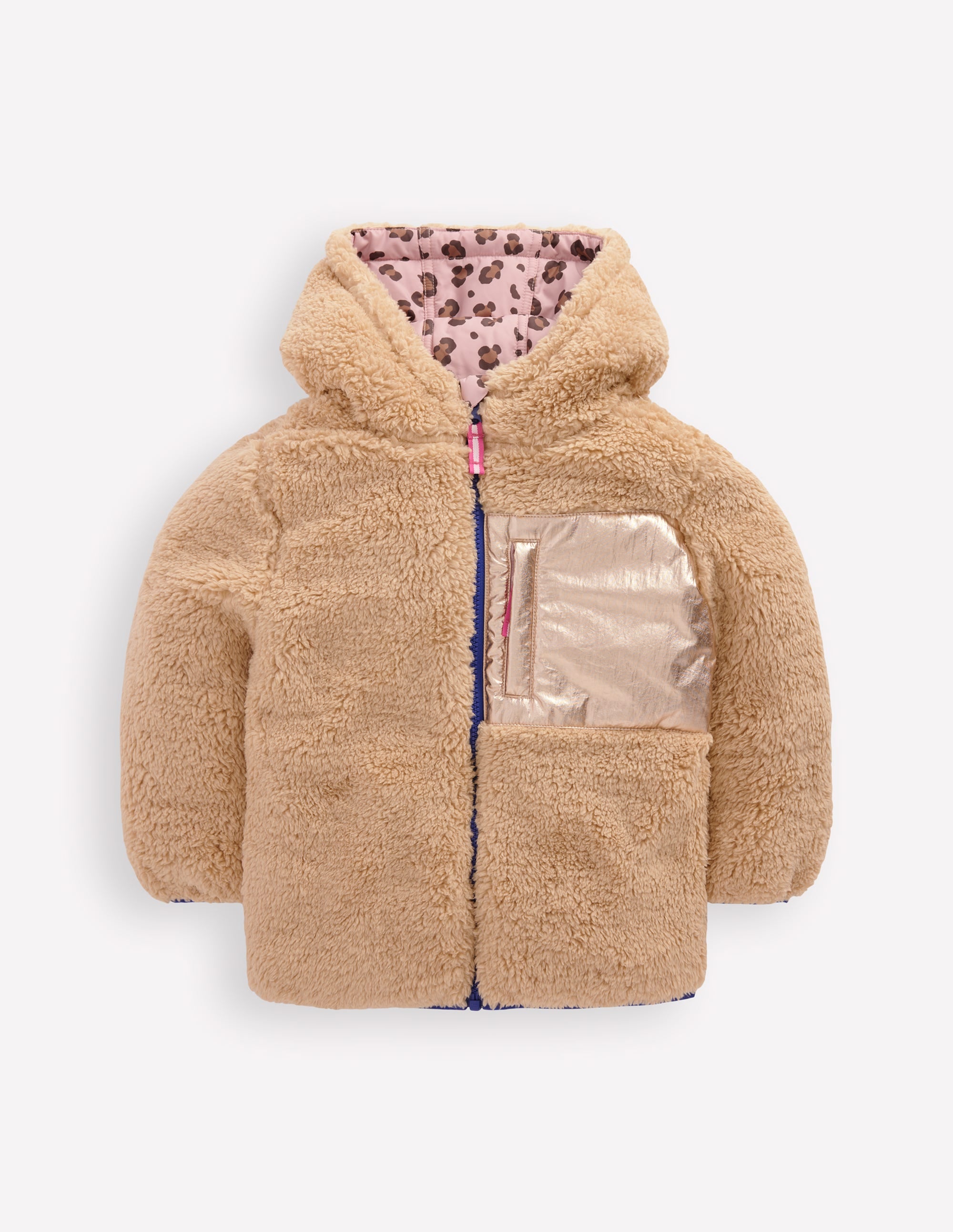 Reversible Padded Borg Coat-Pink Leopard - Image 6