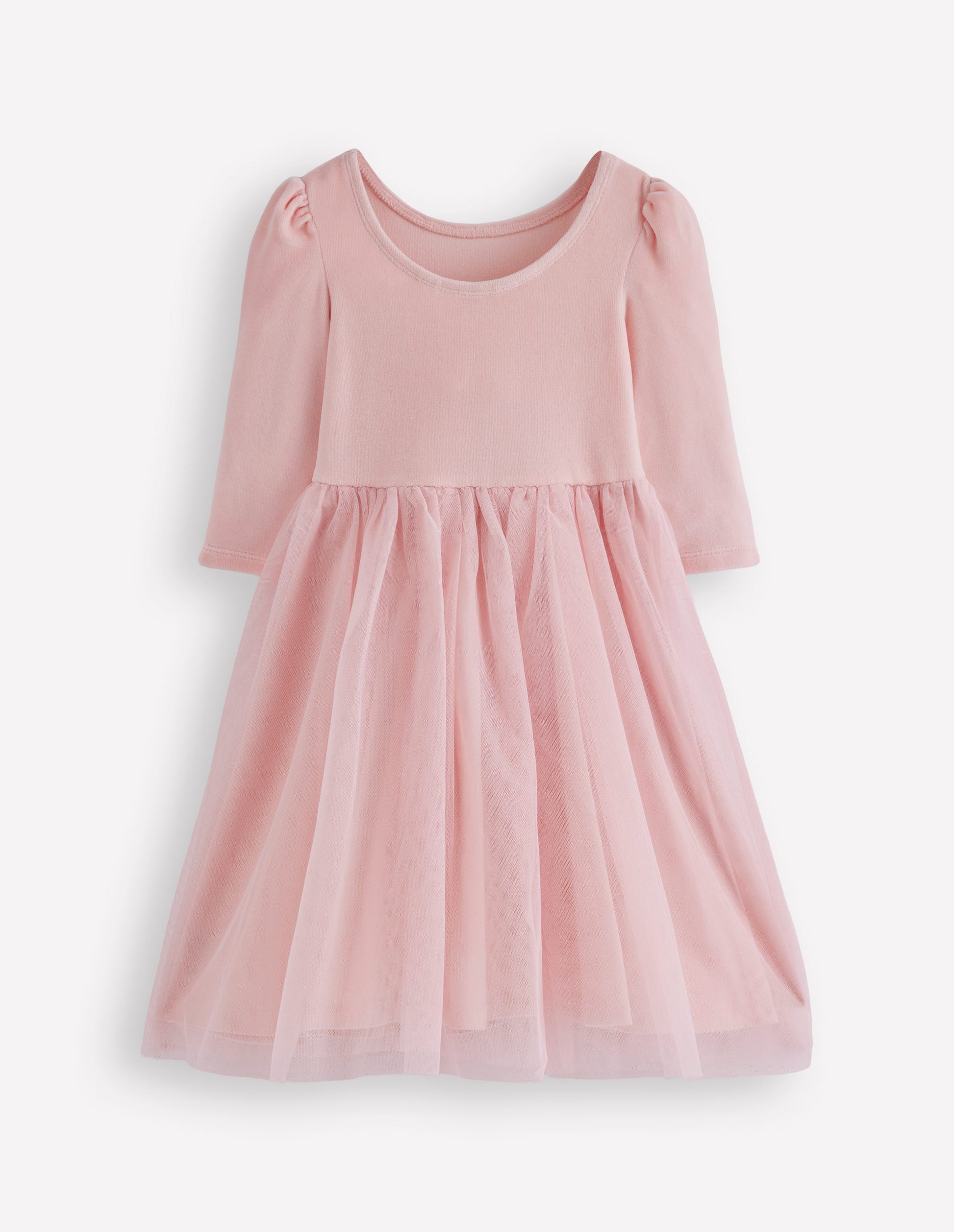 Velours-Tüllkleid mit Applikation-Kreiderosa Pudel-1