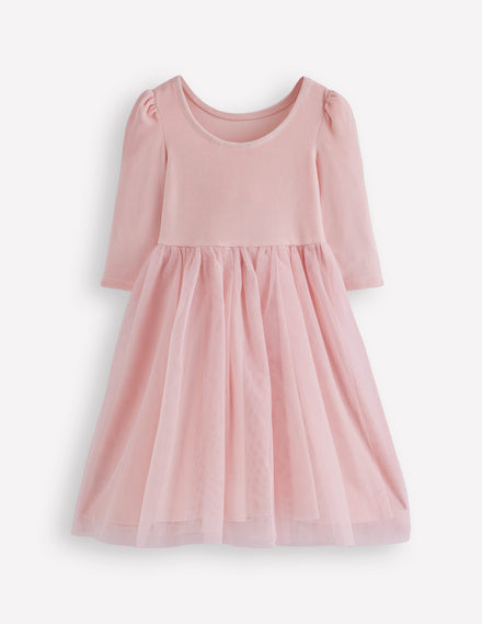 Robe en velours et tulle à appliqué-Caniches rose craie