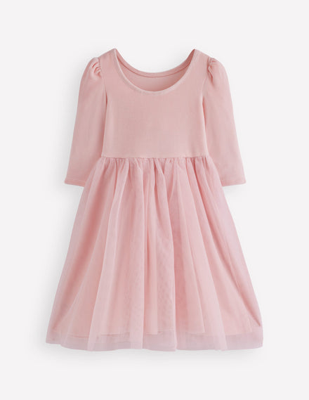 Velours-Tüllkleid mit Applikation-Kreiderosa Pudel