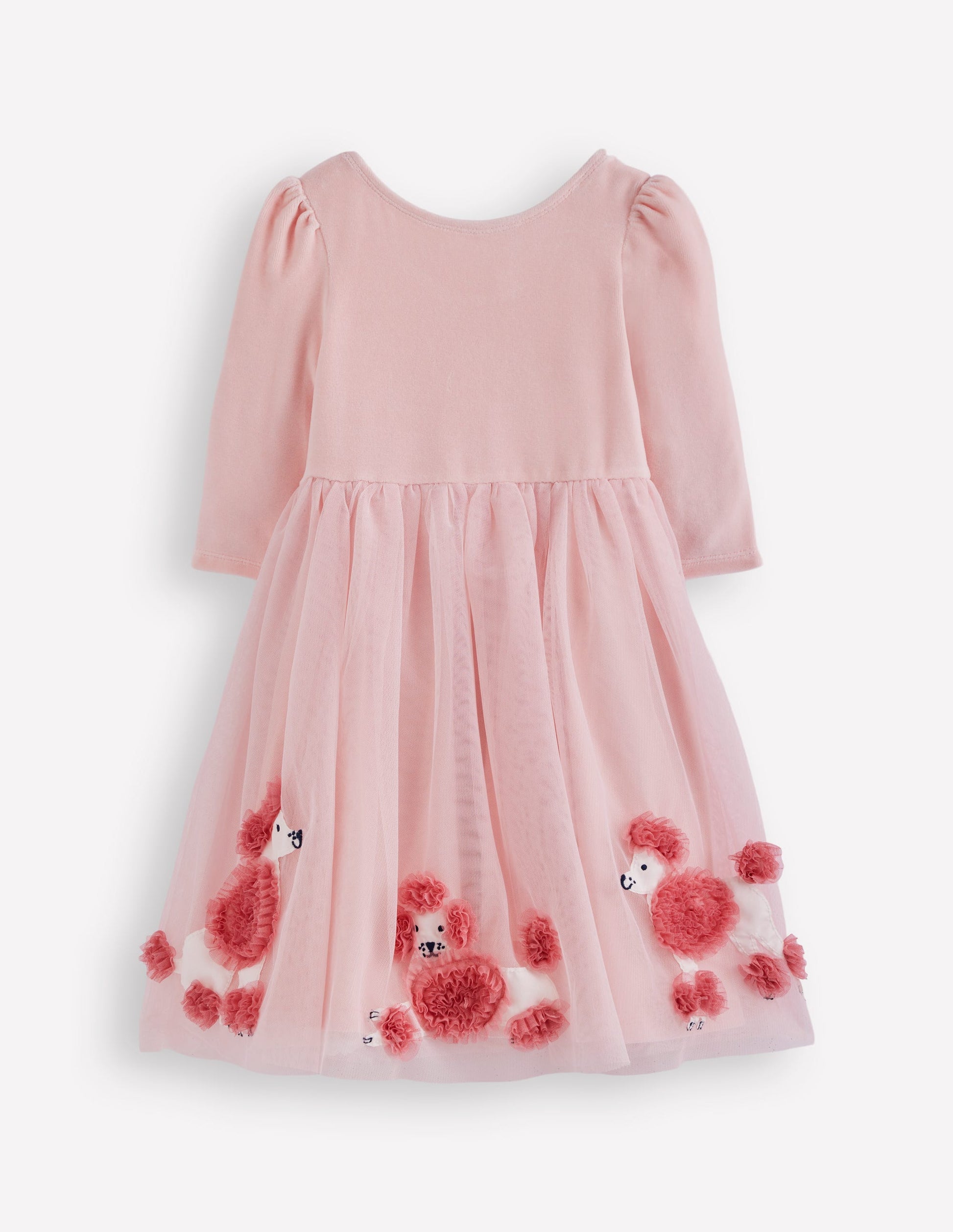 Velours-Tüllkleid mit Applikation-Kreiderosa Pudel-2