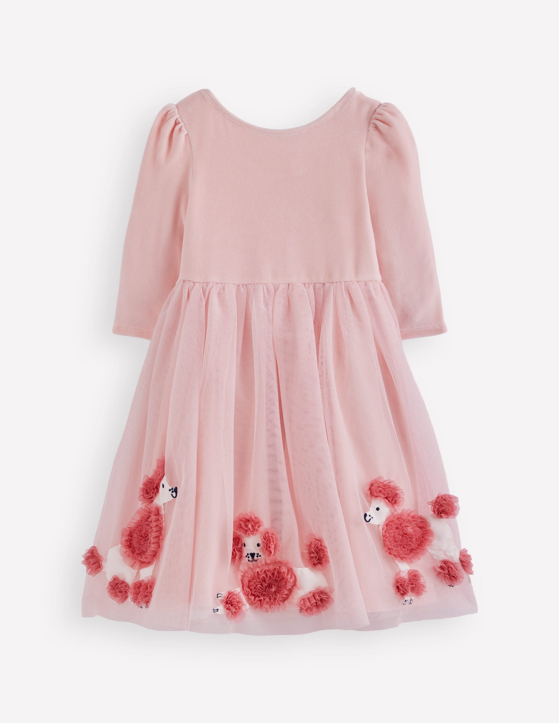 Robe en velours et tulle à appliqué-Caniches rose craie-2