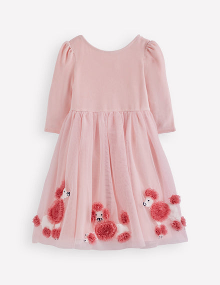 Velours-Tüllkleid mit Applikation-Kreiderosa Pudel