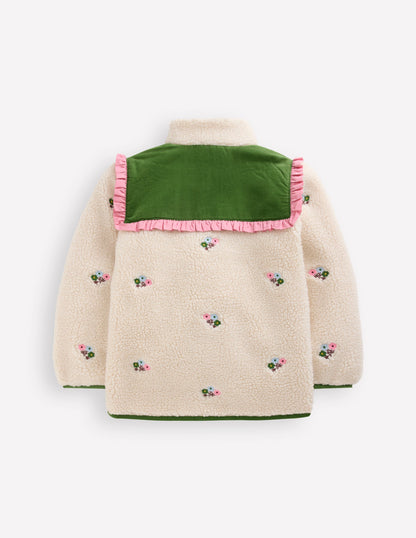 Hübsche Jacke aus Teddyfell-Mix-Sanftes Naturweiß Stickerei-2