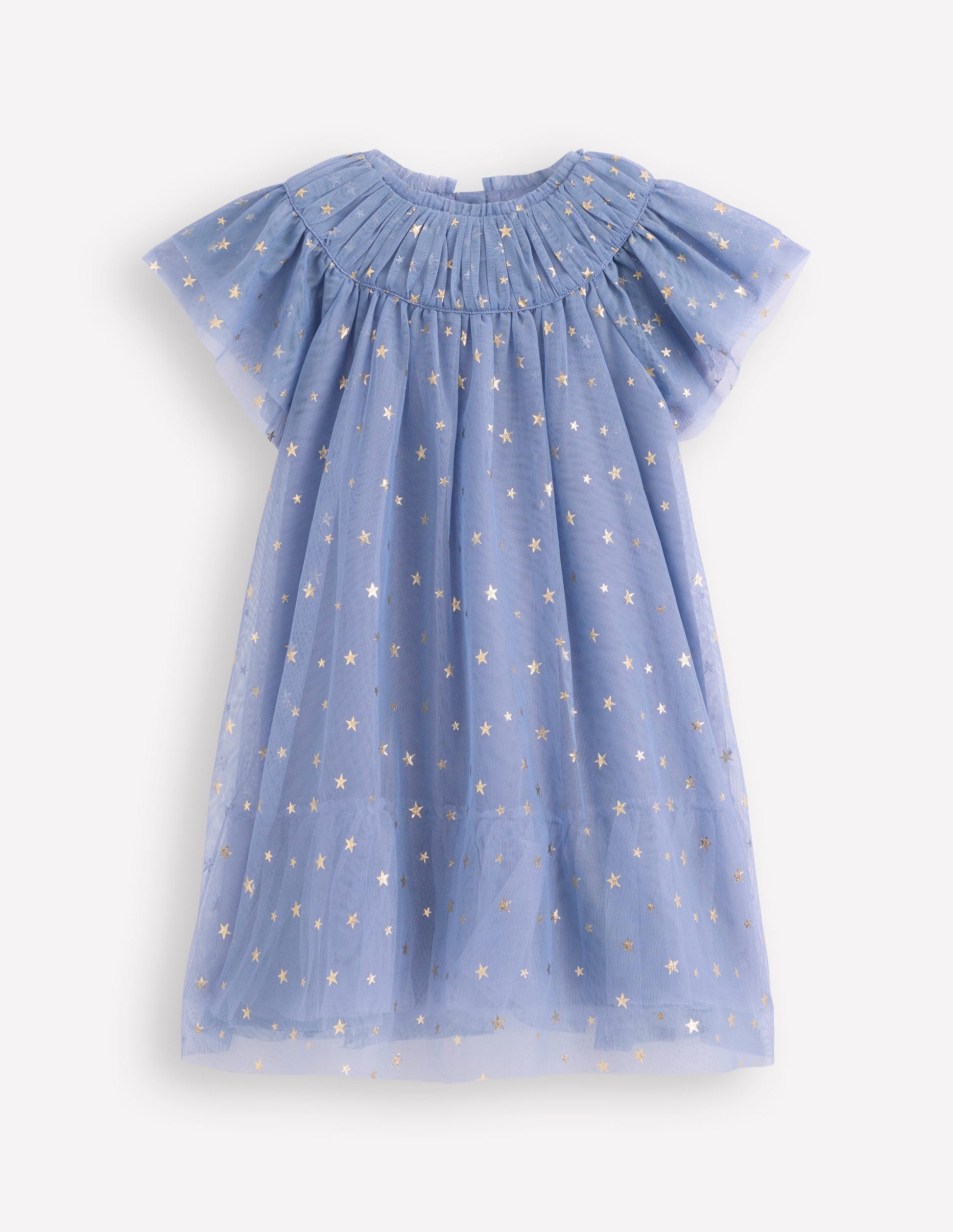 Robe à volants en tulle-Bleu tempête-4