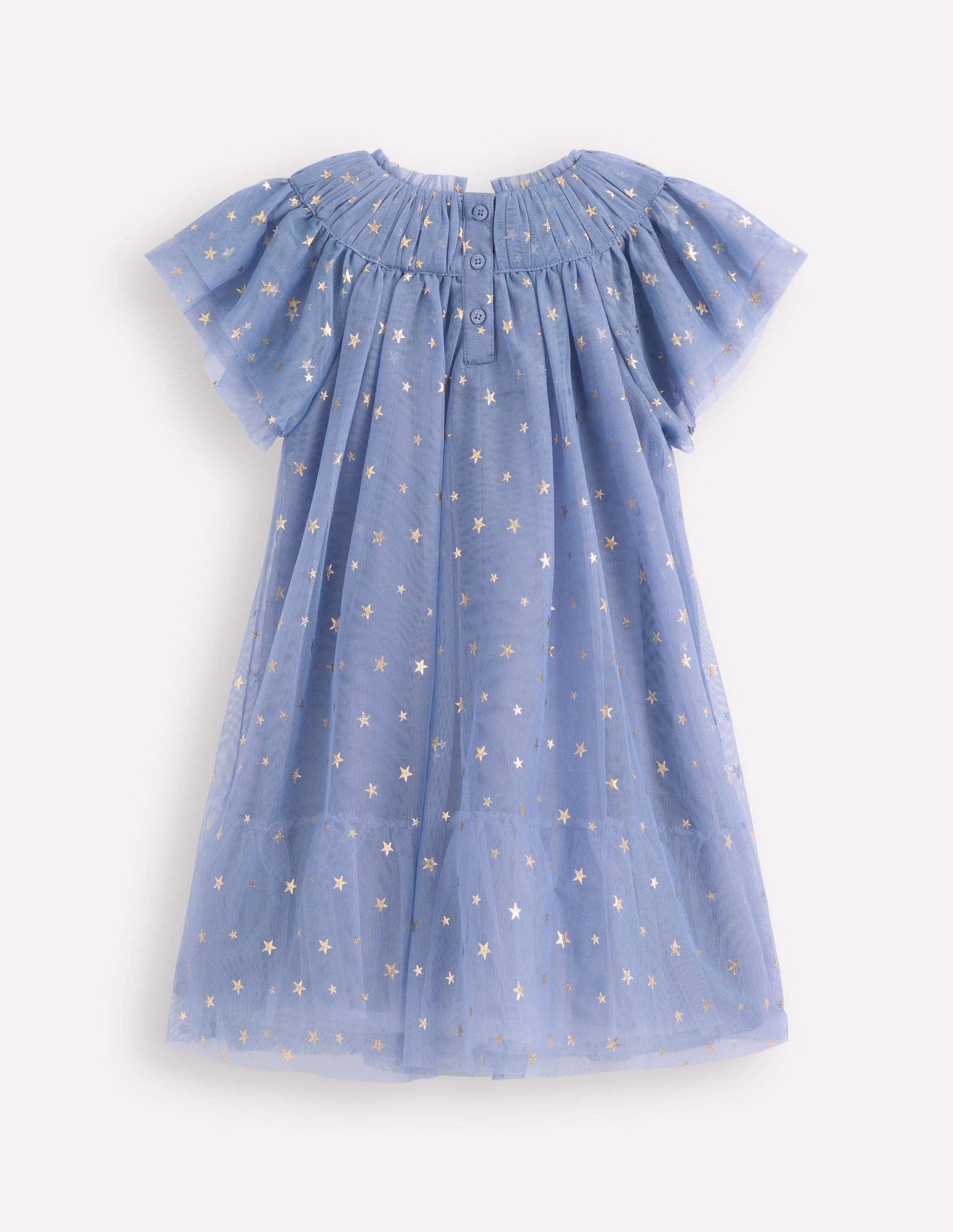Robe à volants en tulle-Bleu tempête-5