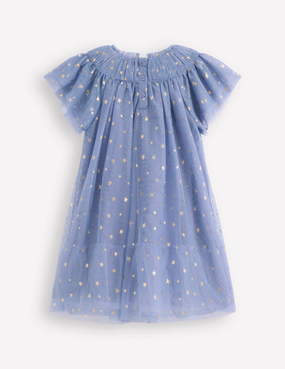 Robe à volants en tulle-Bleu tempête-5